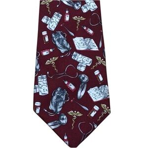 Avery Medical Fashions 100% Silk Medical Theme Graphics Burgundy House Call Tie